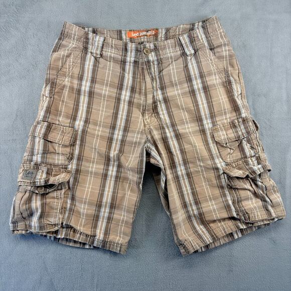 Lee Other - Lee Dungarees Cargo Shorts Men's 32 Brown Plaid Cotton Relaxed Fit Skater Surf